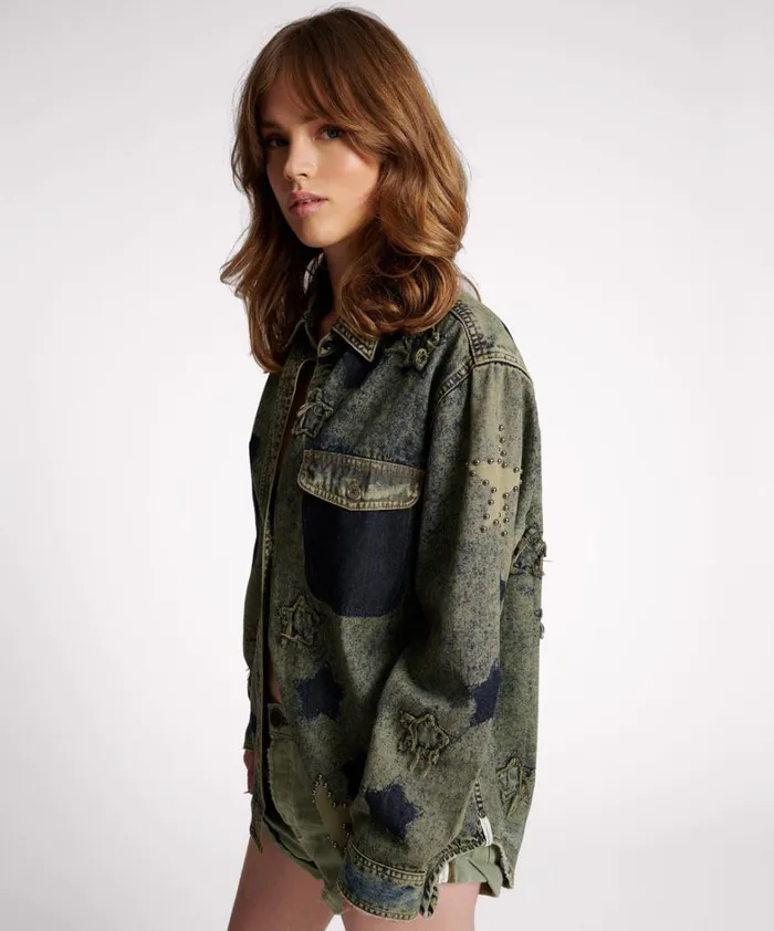 One Teaspoon Denim Shirts PETROL GREEN STAR EVERYDAY SHIRT 8211 Women One Teaspoon Denim Shirts PETROL GREEN STAR EVERYDAY SHIRT 8211 Women