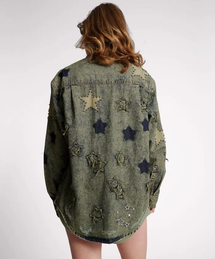 One Teaspoon Denim Shirts PETROL GREEN STAR EVERYDAY SHIRT 8211 Women One Teaspoon Denim Shirts PETROL GREEN STAR EVERYDAY SHIRT 8211 Women