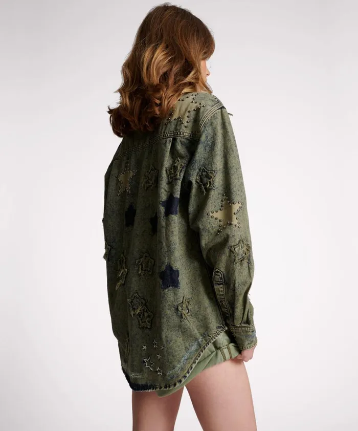 One Teaspoon Denim Shirts PETROL GREEN STAR EVERYDAY SHIRT 8211 Women One Teaspoon Denim Shirts PETROL GREEN STAR EVERYDAY SHIRT 8211 Women
