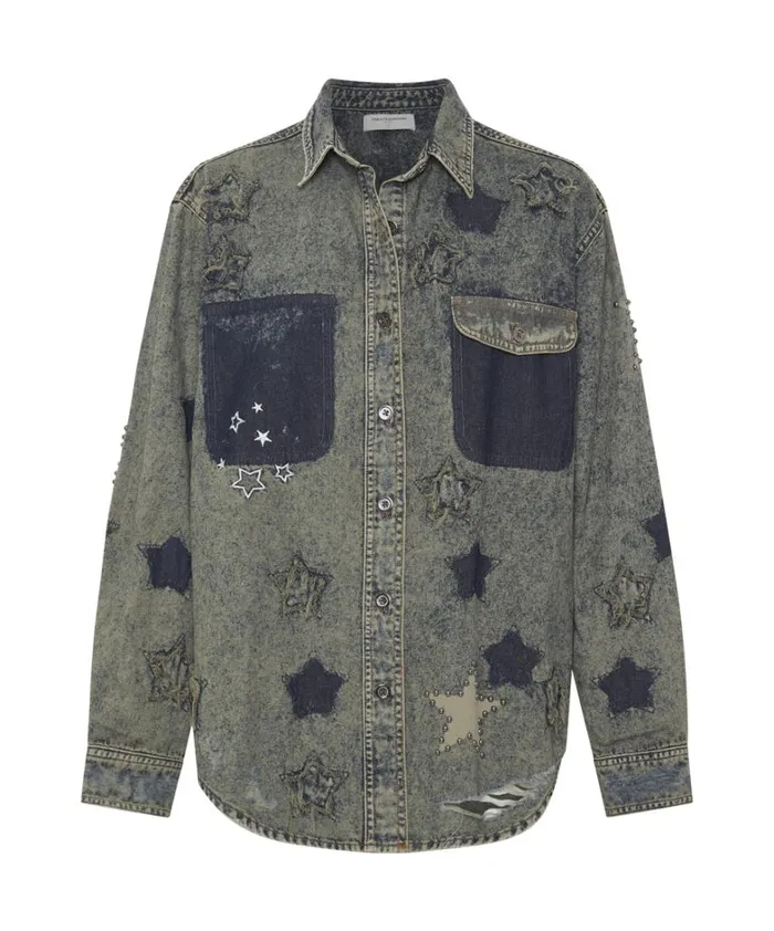 One Teaspoon Denim Shirts PETROL GREEN STAR EVERYDAY SHIRT 8211 Women One Teaspoon Denim Shirts PETROL GREEN STAR EVERYDAY SHIRT 8211 Women