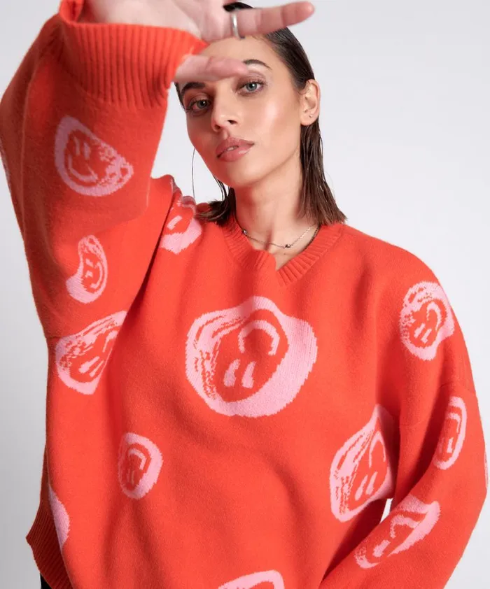 One Teaspoon Knitwear ALL OVER SMILEY KNIT SWEATER 8211 Women