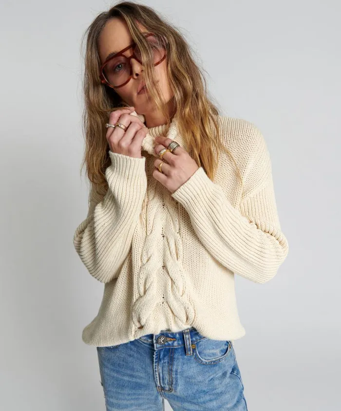 One Teaspoon Knitwear POISON CABLE KNIT SWEATER CREAM 8211 Women