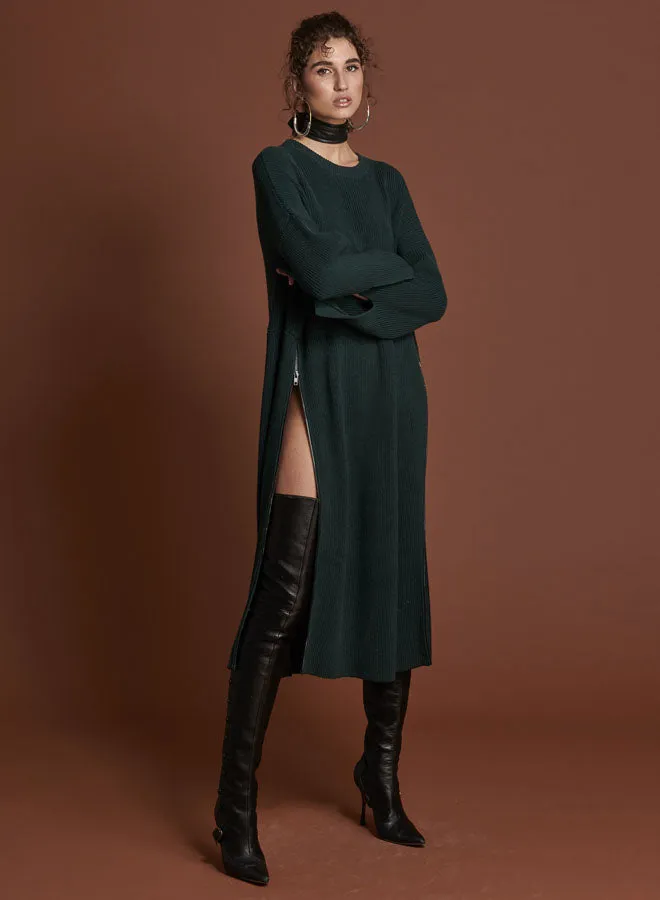 One Teaspoon Midi and Maxi Dresses BOTTLE GREEN STUDIO ZIP KNIT DRESS 8211 Women