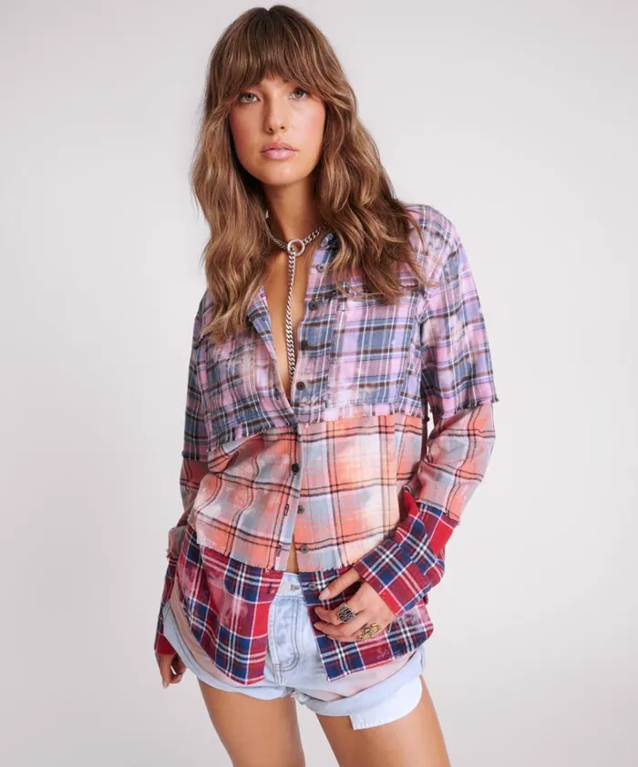 One Teaspoon Shirts DISTRESSED MIXED FLANNEL SHIRT 8211 Women