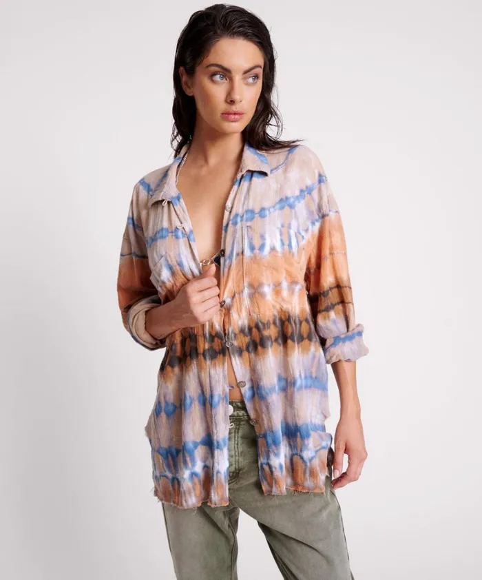 One Teaspoon Shirts MIRAGE HAND TIE DYED MUSLIN LONG LINE SHIRT 8211 Women