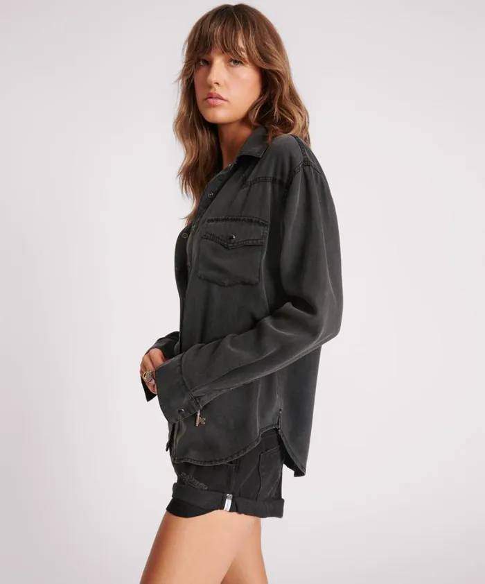 One Teaspoon Shirts SOFT BLACK TENCEL WESTERN SHIRT 8211 Women One Teaspoon Shirts SOFT BLACK TENCEL WESTERN SHIRT 8211 Women