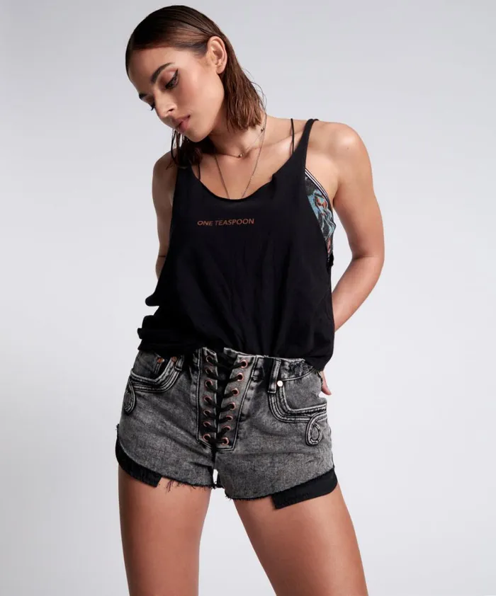 One Teaspoon Tees and Tanks BLACK STONE ORGANIC LOGO BARELY THERE TANK 8211 Women