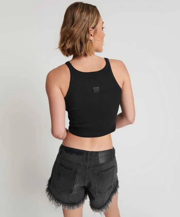 One Teaspoon Tees and Tanks CROPPED BOWER BIRD RIBBED TANK TOP BLACK 8211 Women One Teaspoon Tees and Tanks CROPPED BOWER BIRD RIBBED TANK TOP BLACK 8211 Women