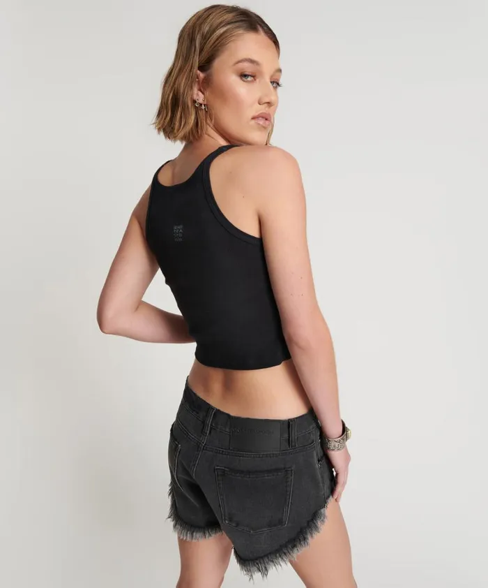 One Teaspoon Tees and Tanks CROPPED BOWER BIRD RIBBED TANK TOP BLACK 8211 Women One Teaspoon Tees and Tanks CROPPED BOWER BIRD RIBBED TANK TOP BLACK 8211 Women