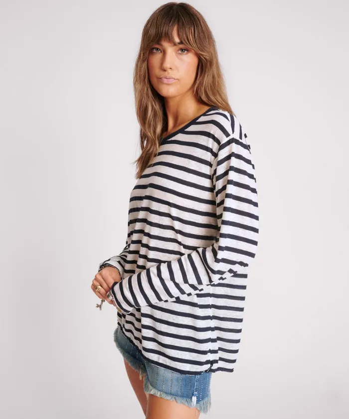 One Teaspoon Tops LINEN YARN DYE STRIPE LONGSLEEVE BOYFRIEND TEE 8211 Women One Teaspoon Tops LINEN YARN DYE STRIPE LONGSLEEVE BOYFRIEND TEE 8211 Women
