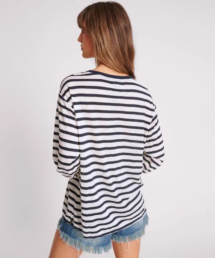 One Teaspoon Tops LINEN YARN DYE STRIPE LONGSLEEVE BOYFRIEND TEE 8211 Women One Teaspoon Tops LINEN YARN DYE STRIPE LONGSLEEVE BOYFRIEND TEE 8211 Women