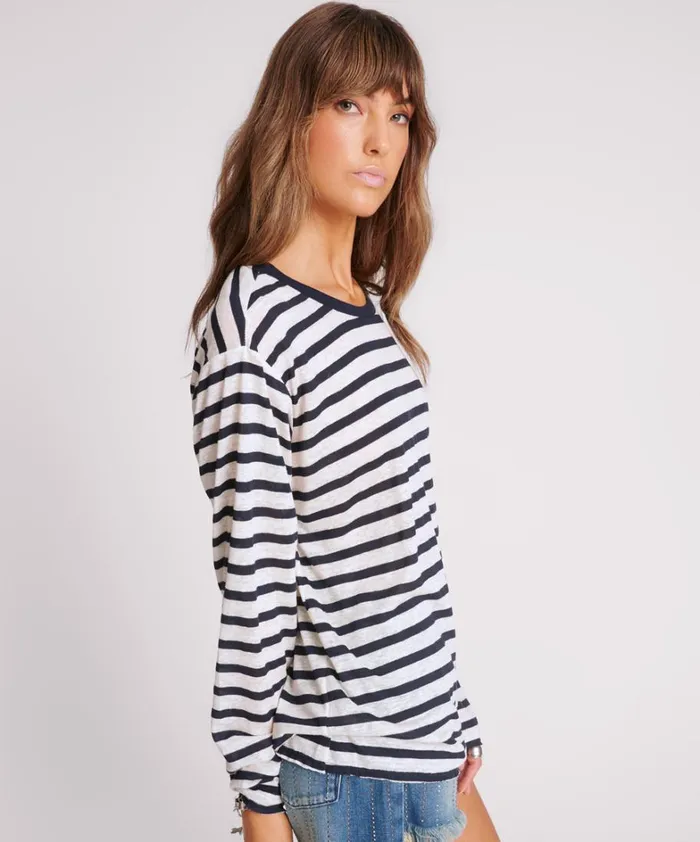 One Teaspoon Tops LINEN YARN DYE STRIPE LONGSLEEVE BOYFRIEND TEE 8211 Women One Teaspoon Tops LINEN YARN DYE STRIPE LONGSLEEVE BOYFRIEND TEE 8211 Women