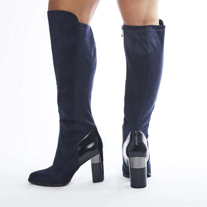 Over The Knee Boots Women Moda In Pelle Shaina Navy Alcantara