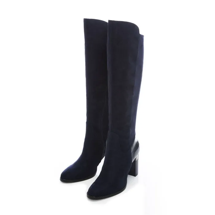 Over The Knee Boots Women Moda In Pelle Shaina Navy Alcantara