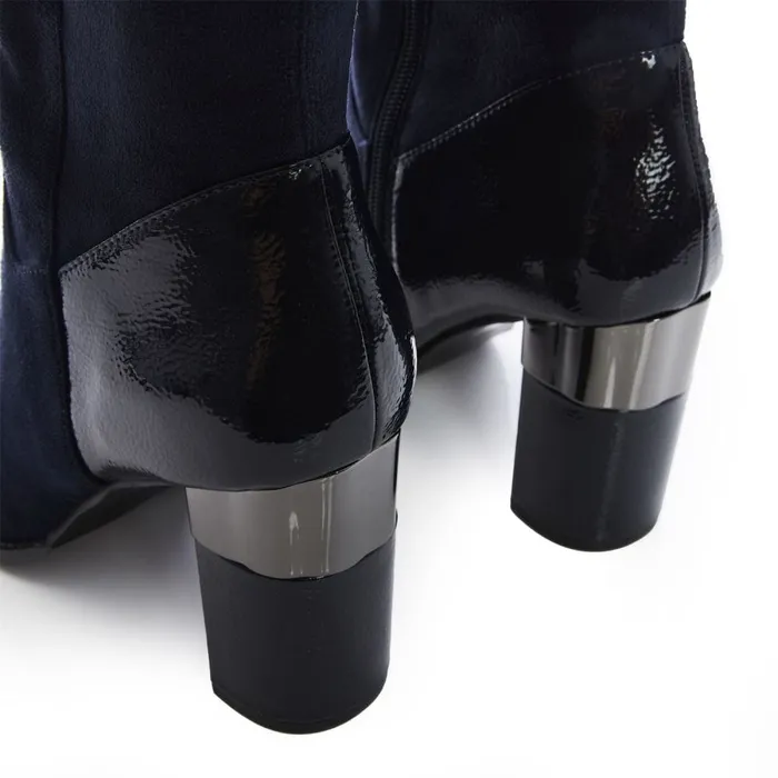 Over The Knee Boots Women Moda In Pelle Shaina Navy Alcantara