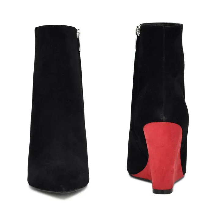 Paes Wedge Booties Blackred Suede Women Nine West Boots and Booties Paes Wedge Booties Blackred Suede Women Nine West Boots and Booties