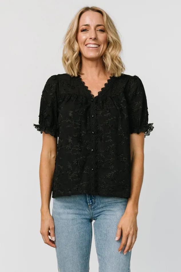 Pauline Embossed Top Black Women Baltic Born Blouses Shirts