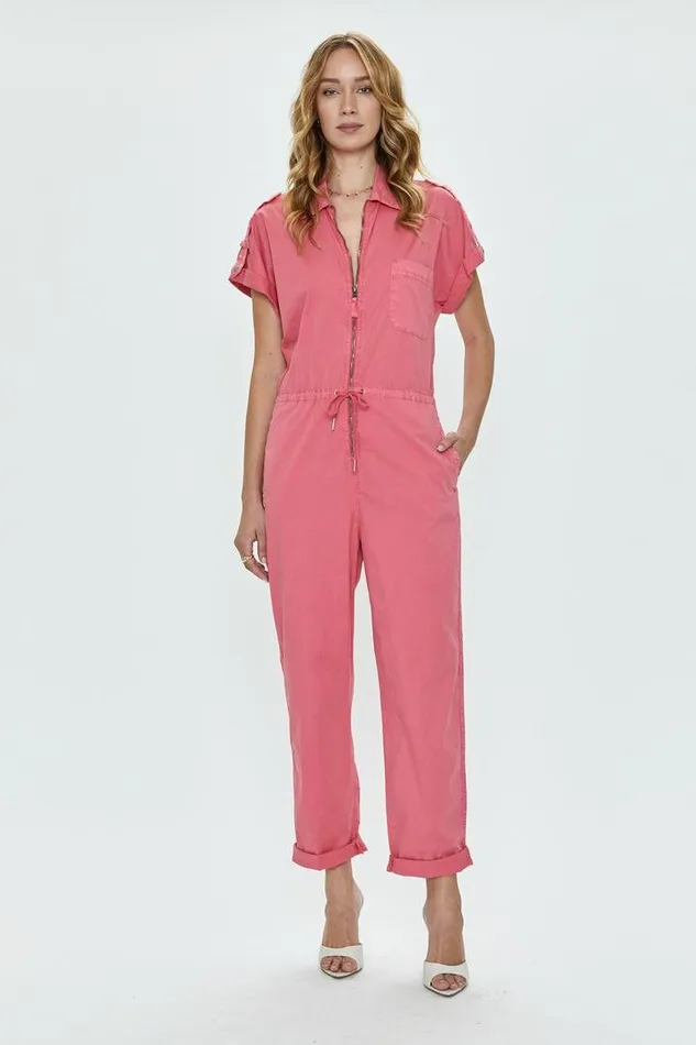 Pistola Denim Jumpsuits and Rompers Women Jordan Short Sleeve Zip Front Jumpsuit 8211 Pink Punch Pink Punch