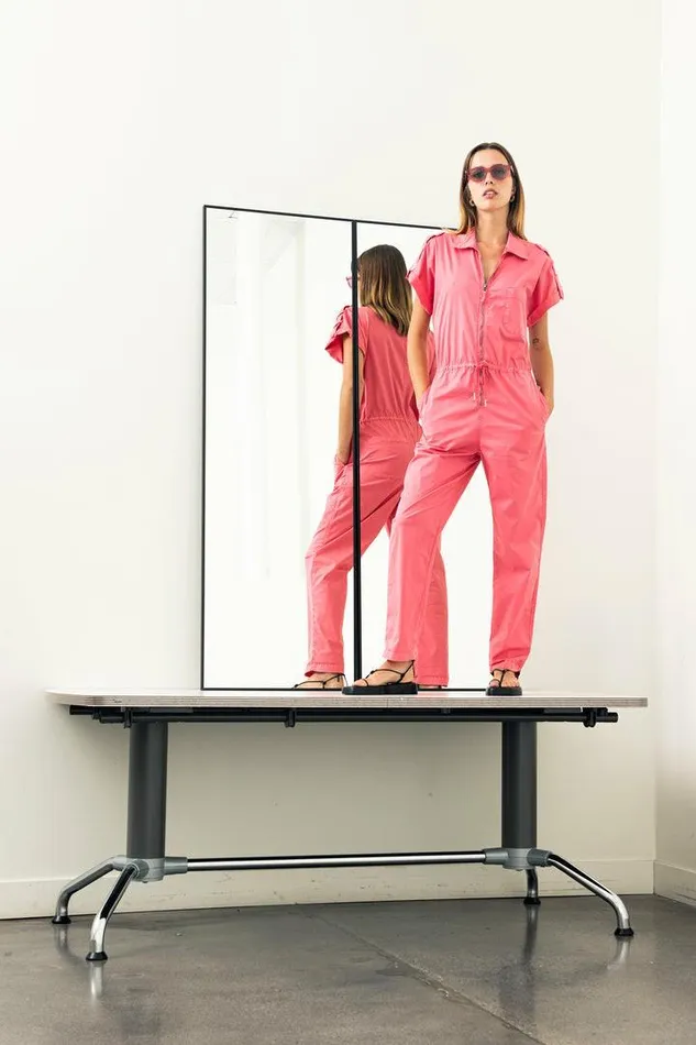 Pistola Denim Jumpsuits and Rompers Women Jordan Short Sleeve Zip Front Jumpsuit 8211 Pink Punch Pink Punch