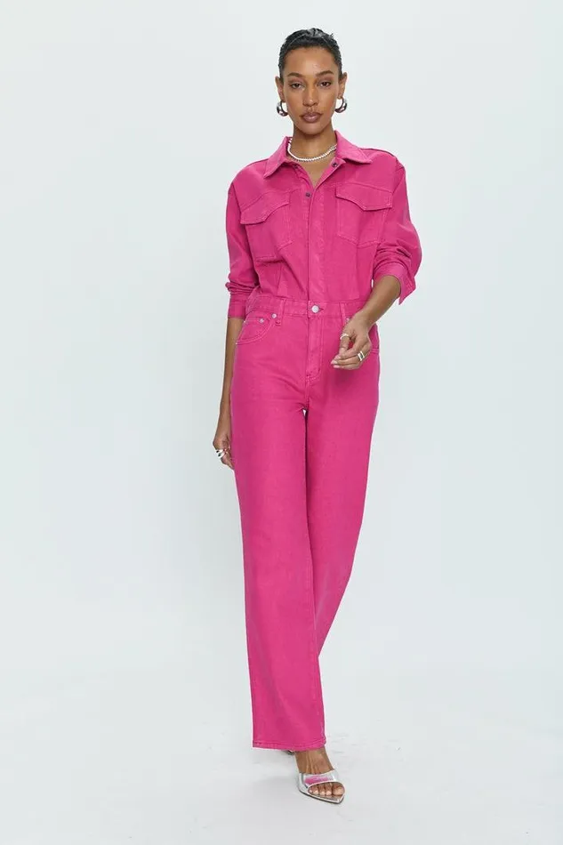 Pistola Denim Jumpsuits and Rompers Women Nikkie Long Sleeve Jumpsuit 8211 Pink Garnet Pink Garnet