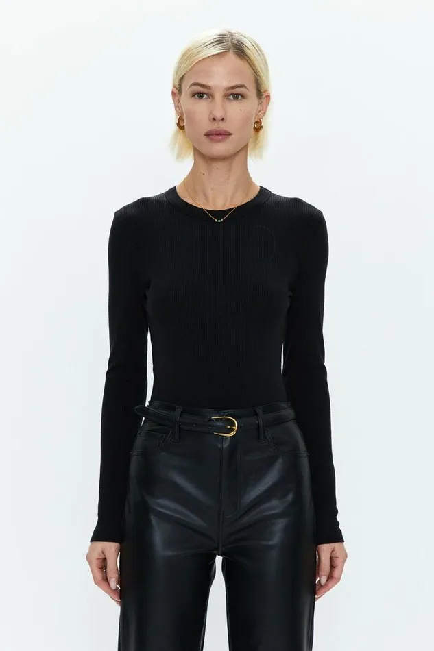 Pistola Denim Tops Women Bailey Long Sleeve Crew Neck Thong Bodysuit 8211 Noir Noir