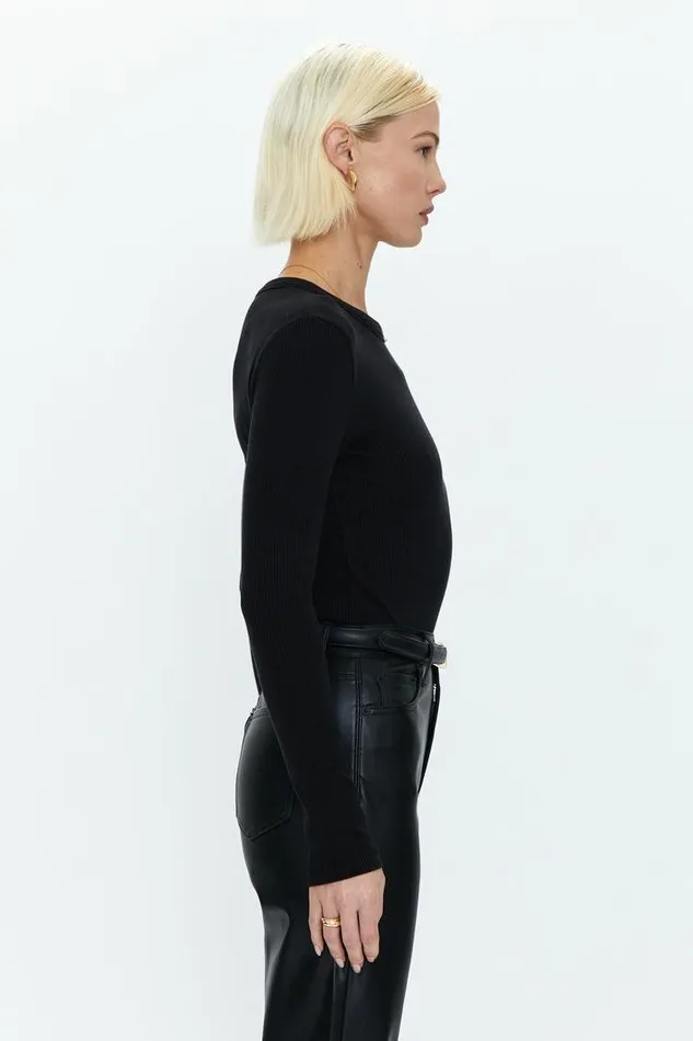Pistola Denim Tops Women Bailey Long Sleeve Crew Neck Thong Bodysuit 8211 Noir Noir