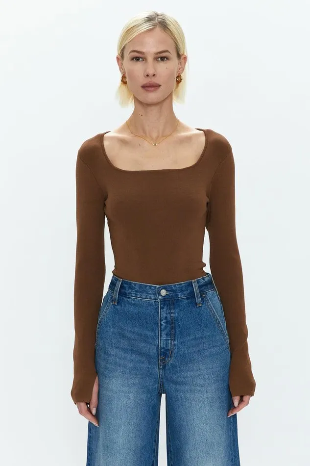 Pistola Denim Tops Women Jenny Long Sleeve Square Neck Thong Bodysuit 8211 Saddle Saddle Pistola Denim Tops Women Jenny Long Sleeve Square Neck Thong Bodysuit 8211 Saddle Saddle