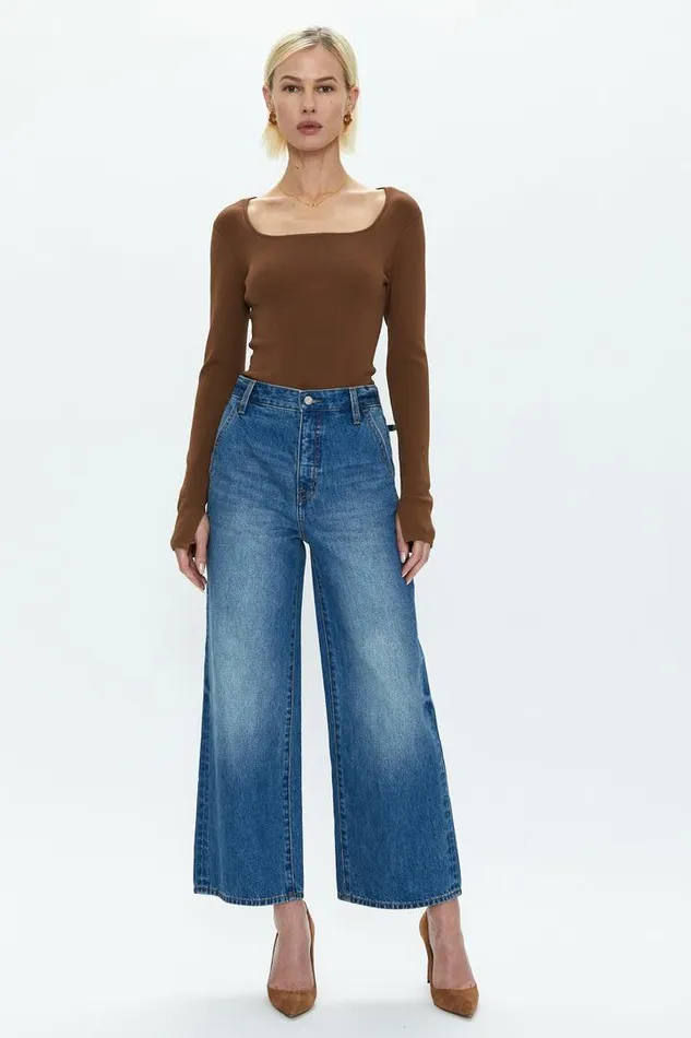 Pistola Denim Tops Women Jenny Long Sleeve Square Neck Thong Bodysuit 8211 Saddle Saddle