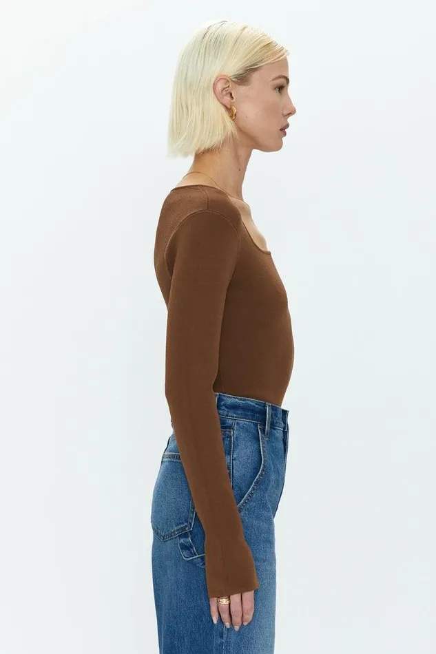 Pistola Denim Tops Women Jenny Long Sleeve Square Neck Thong Bodysuit 8211 Saddle Saddle