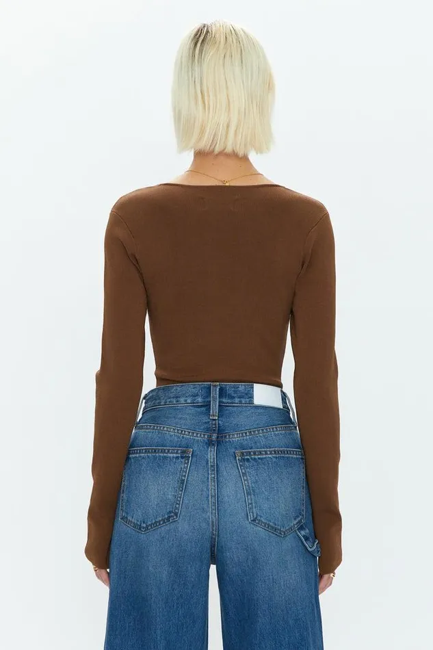 Pistola Denim Tops Women Jenny Long Sleeve Square Neck Thong Bodysuit 8211 Saddle Saddle