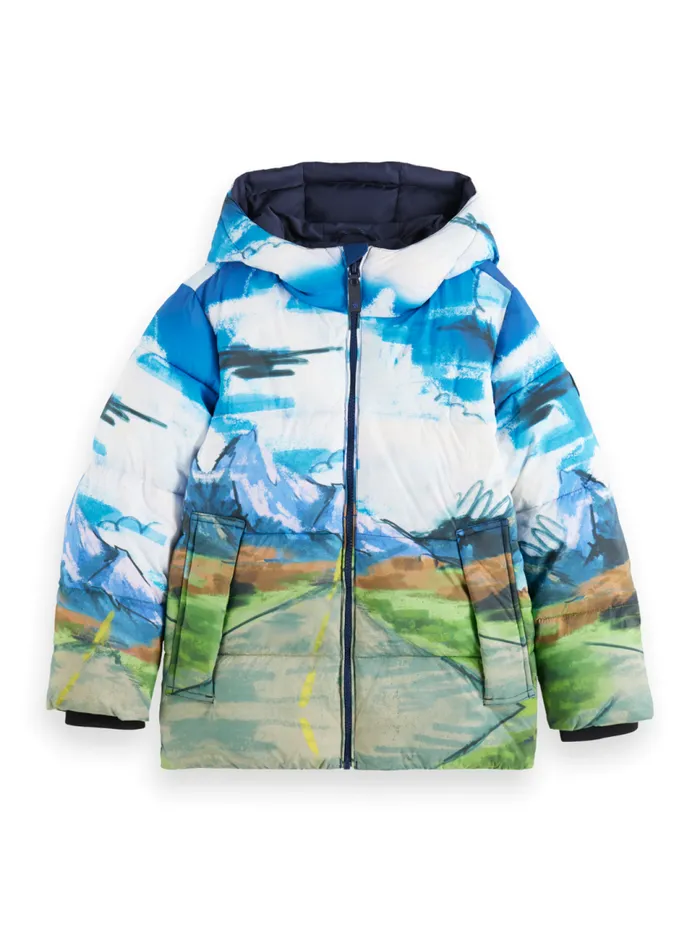 PLACED PRINT PADDED JACKET On The Road Print Kids Scotch and Soda Jackets and Coats
