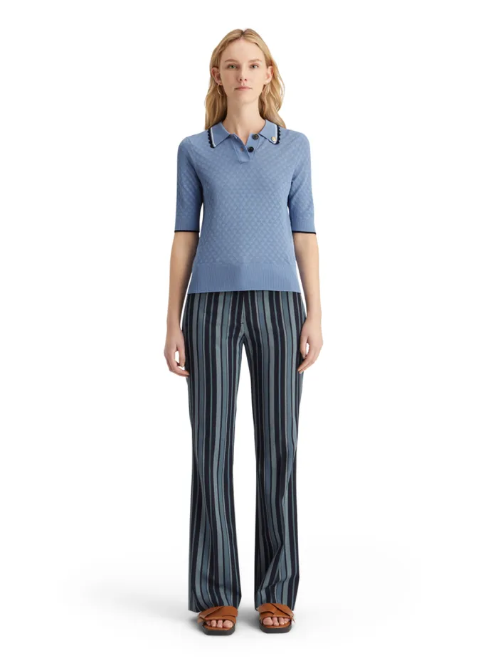 Pointelle Collared Knitted Tee Mystic Blue Women Scotch and Soda Knitwear
