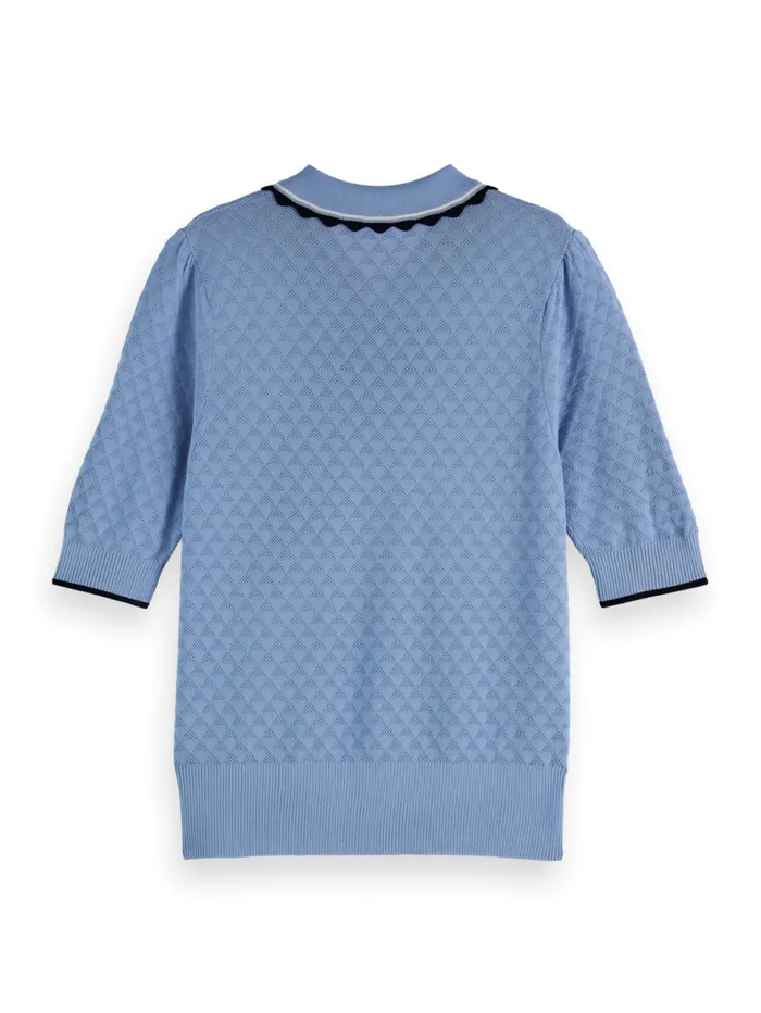 Pointelle Collared Knitted Tee Mystic Blue Women Scotch and Soda Knitwear