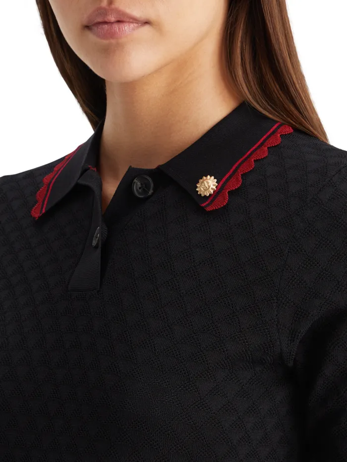 Pointelle Collared Knitted Tee Mystic Blue Women Scotch and Soda Knitwear