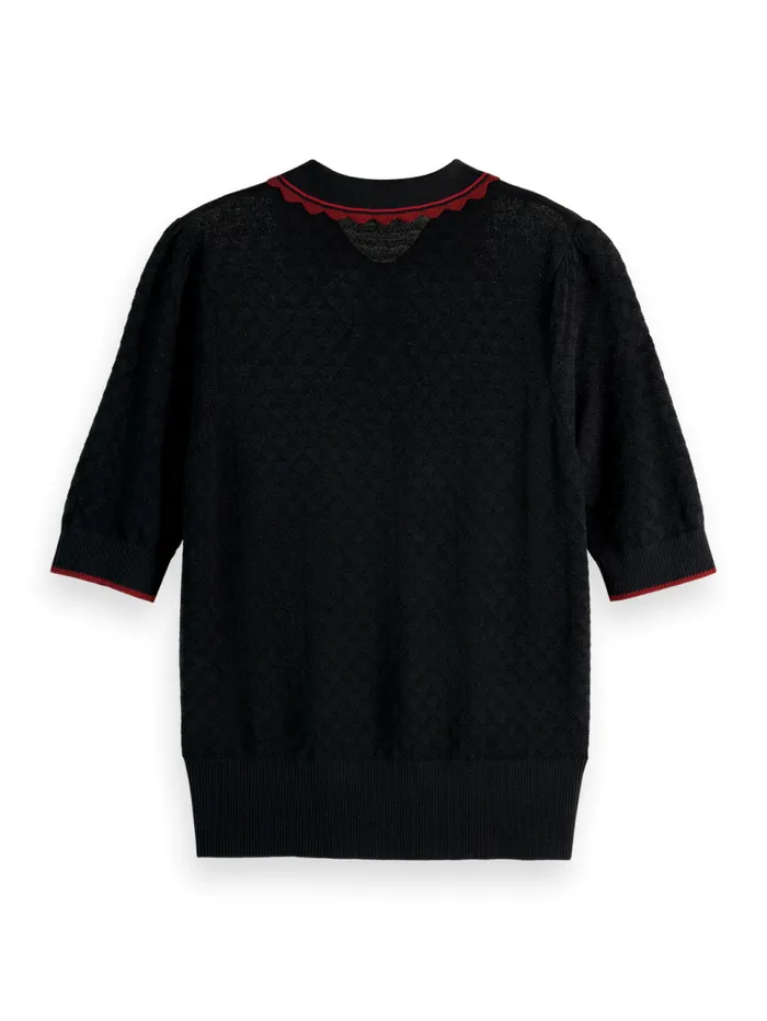 Pointelle Collared Knitted Tee Mystic Blue Women Scotch and Soda Knitwear
