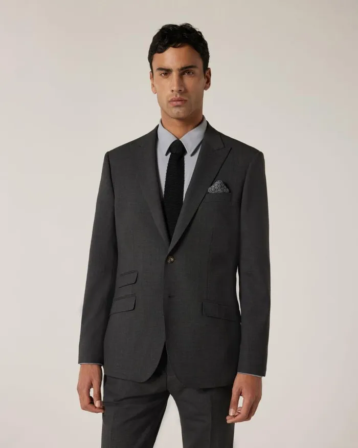 Politix Blazers Men Slim Stretch Wool Blend Tailored Jacket Charcoal