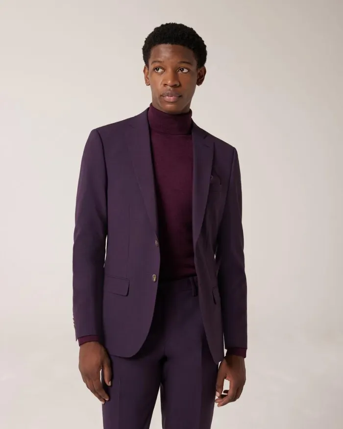 Politix Blazers Men Slim Stretch Wool Blend Tailored Jacket Grape