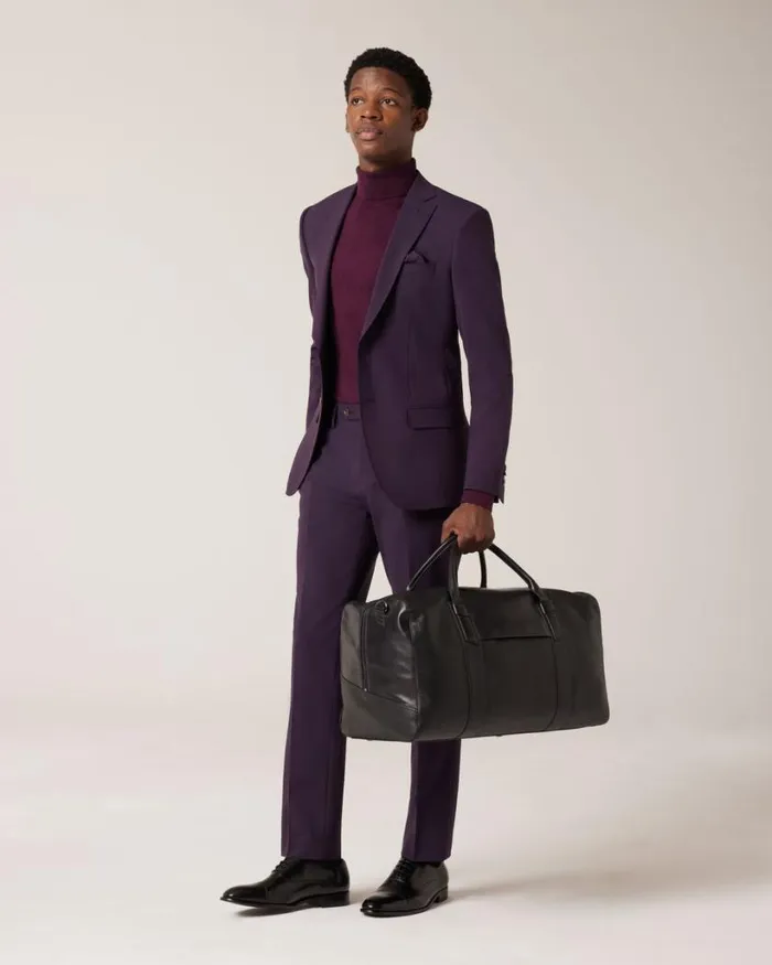 Politix Blazers Men Slim Stretch Wool Blend Tailored Jacket Grape