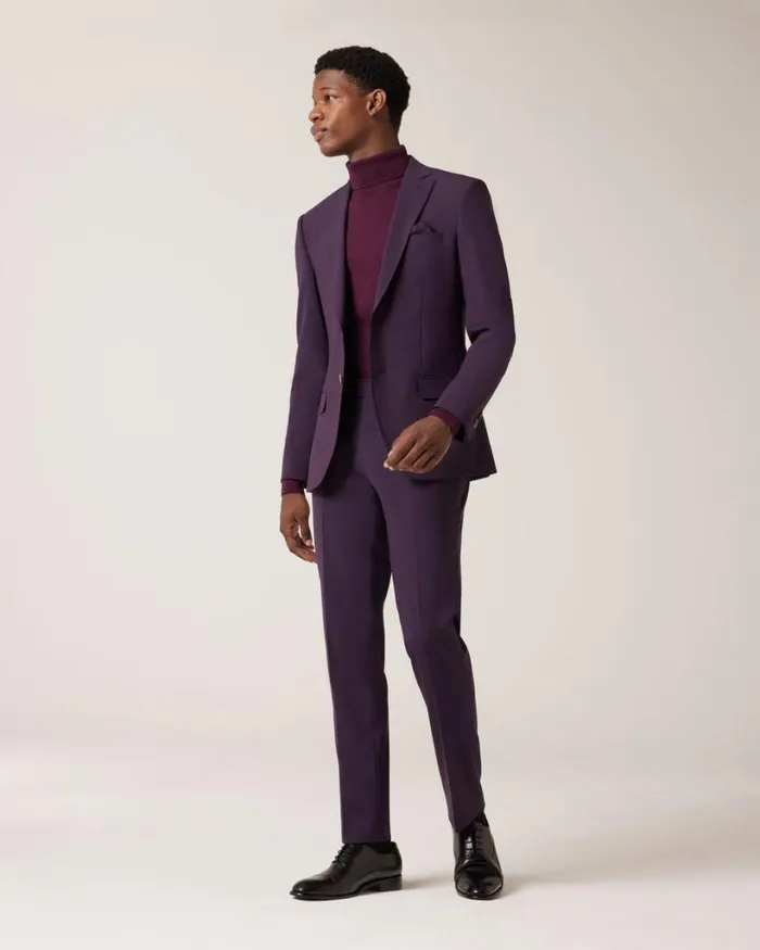 Politix Blazers Men Slim Stretch Wool Blend Tailored Jacket Grape