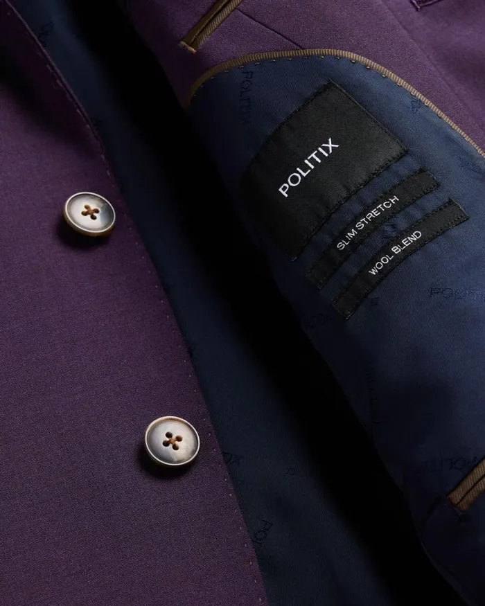 Politix Blazers Men Slim Stretch Wool Blend Tailored Jacket Grape