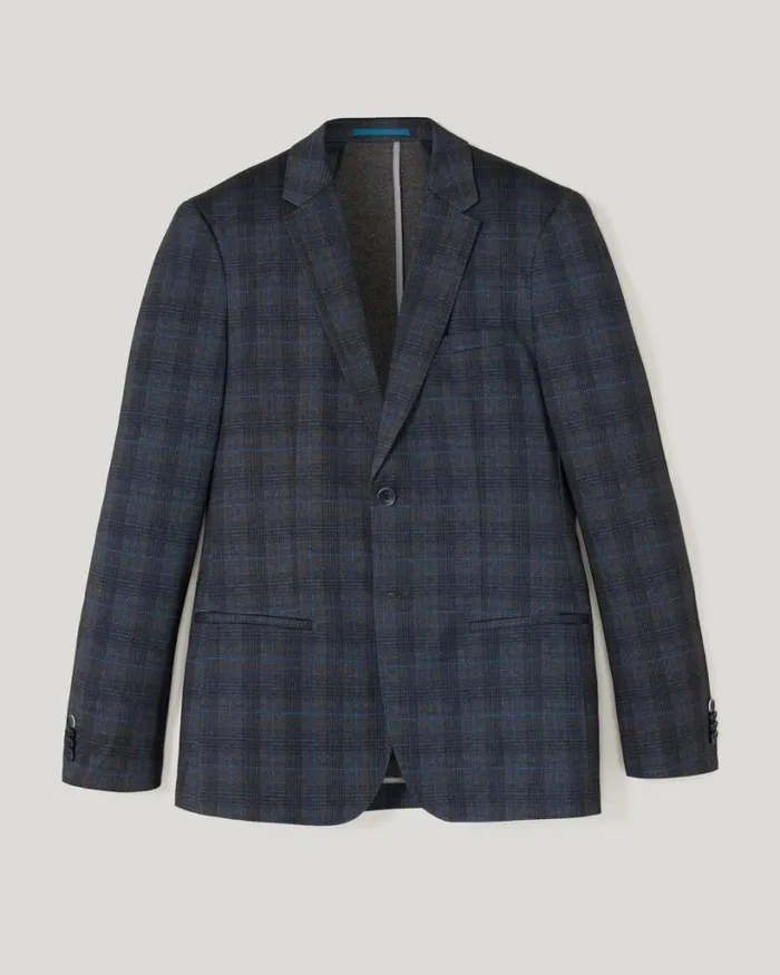 Politix Blazers Men Travel Jersey Check Tailored Jacket Charcoal Marle