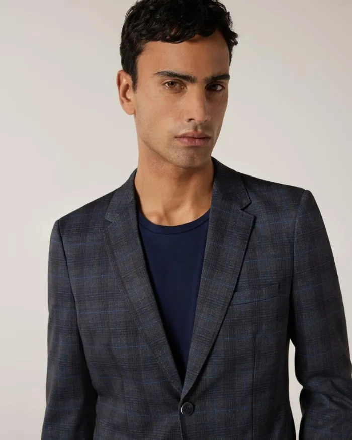 Politix Blazers Men Travel Jersey Check Tailored Jacket Charcoal Marle