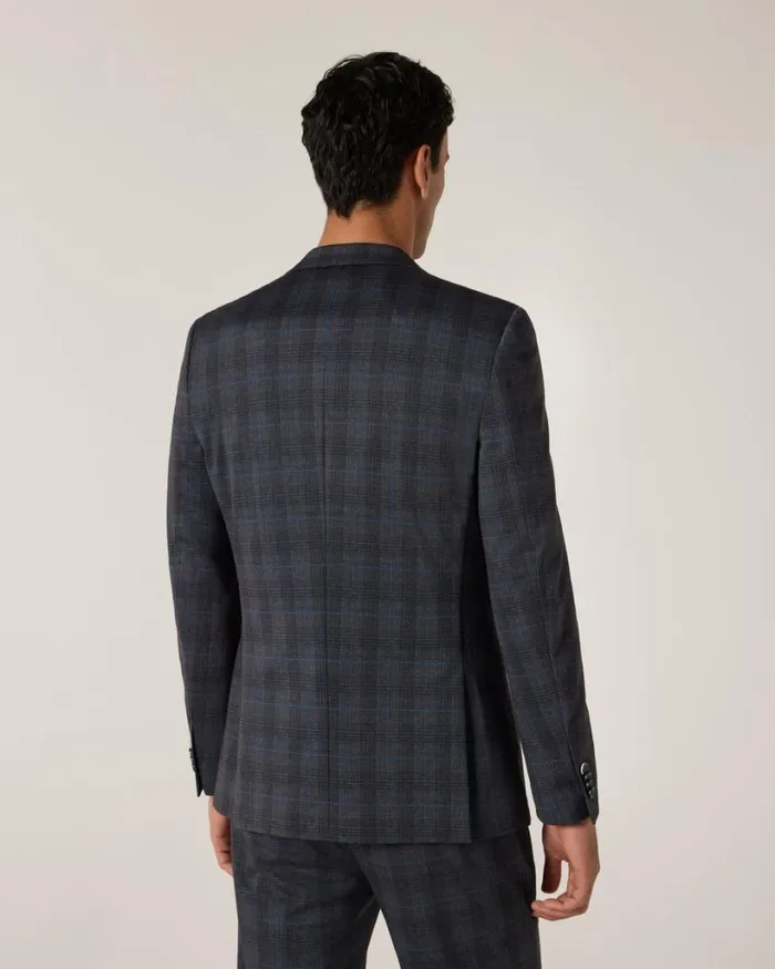 Politix Blazers Men Travel Jersey Check Tailored Jacket Charcoal Marle