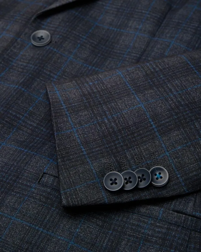 Politix Blazers Men Travel Jersey Check Tailored Jacket Charcoal Marle