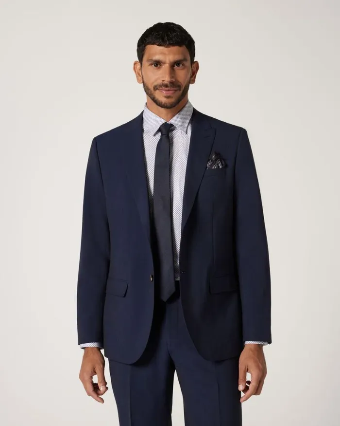 Politix Blazers Men Wool Blend Regular Stretch Premium Tailored Jacket Navy