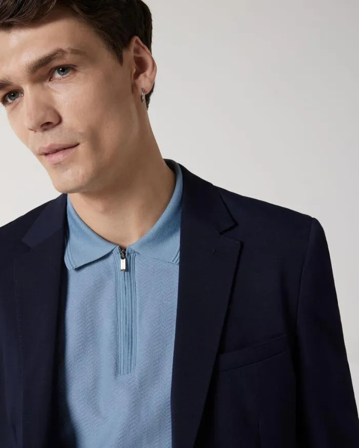 Politix Blazers Men Wool Blend Soft Tailored Jacket Navy