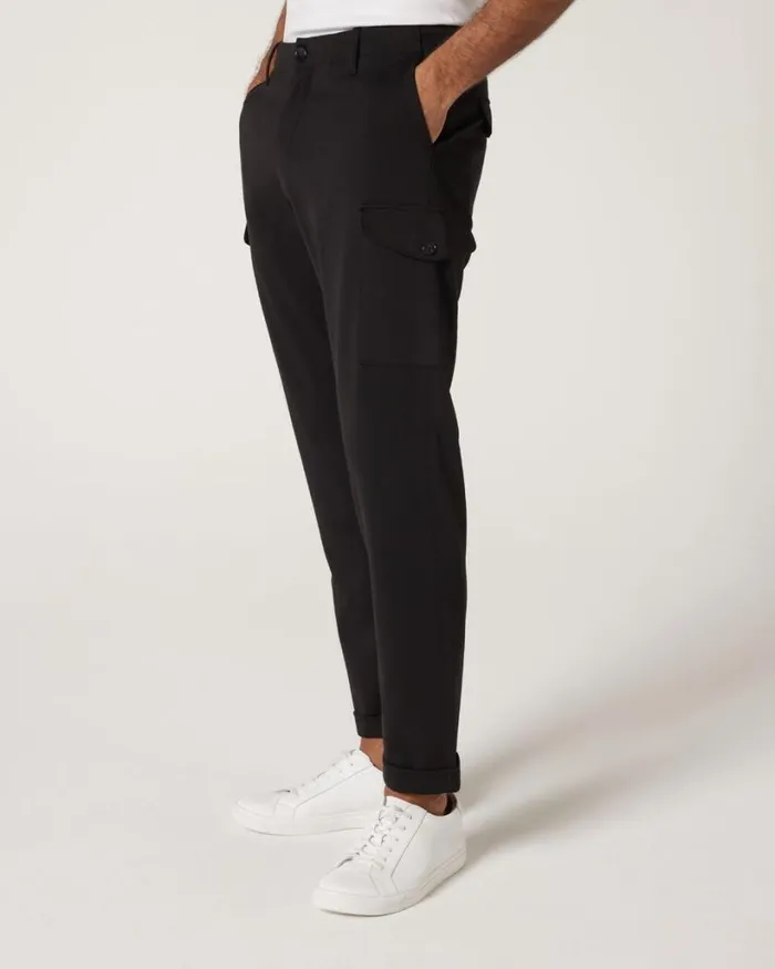Politix Chinos Men Jersey Stretch Travel Cargo Pant Black