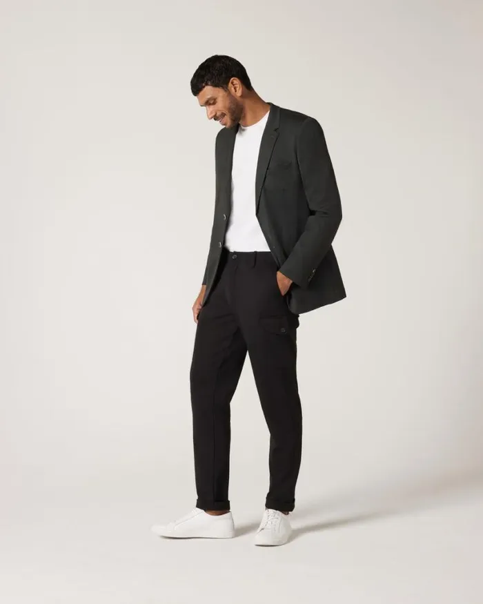 Politix Chinos Men Jersey Stretch Travel Cargo Pant Black