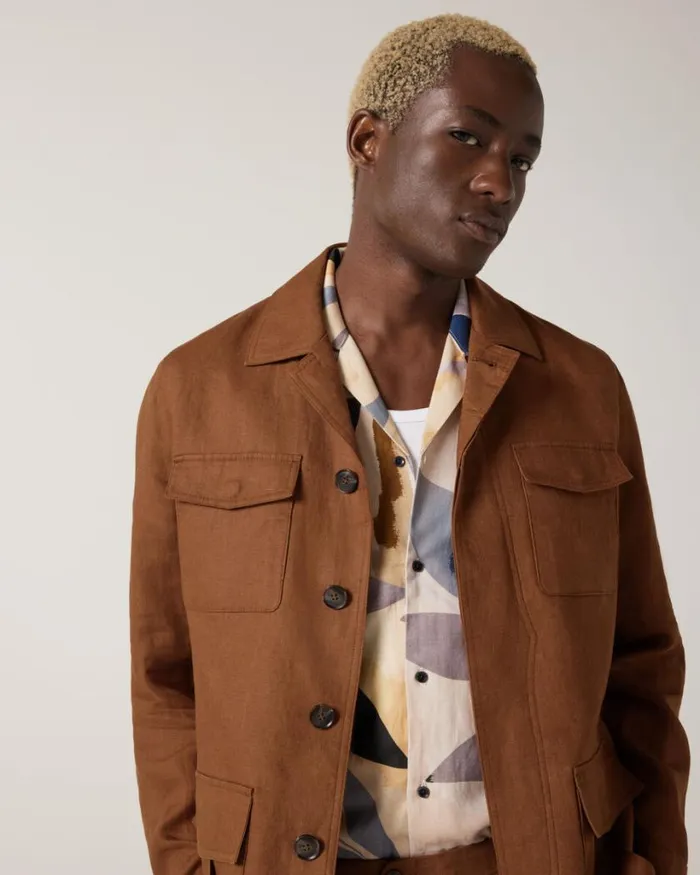 Politix Coats and Jackets Men 4 Pocket Linen Jacket Rust