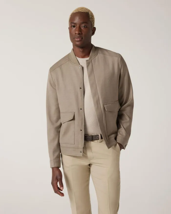 Politix Coats and Jackets Men Textured Zip Up Stretch Bomber Mushroom